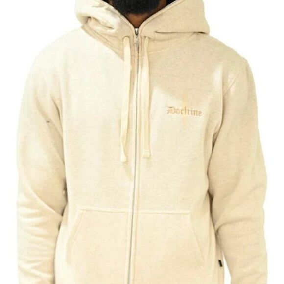Doctrine 'Core Dagger Facial' Zip Up Hoodie Heather Oatmeal Men's Size S NWT - Picture 2 of 6